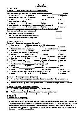 Đề thi cuối học kỳ 1 môn Tiếng Anh Lớp 8